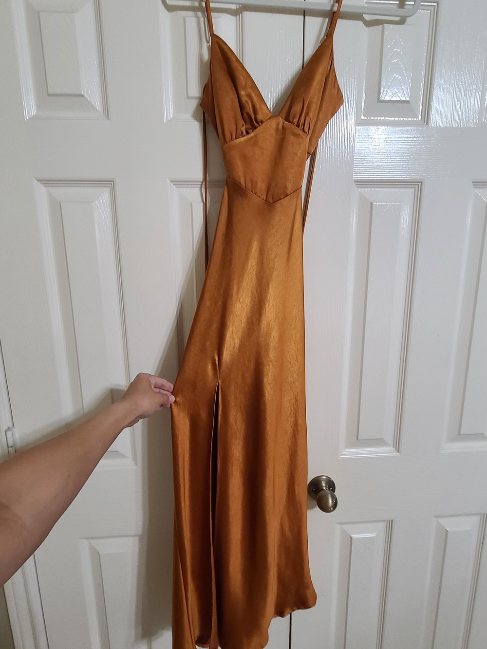 Hello Molly Satin Midi Dress in Burnt Orange